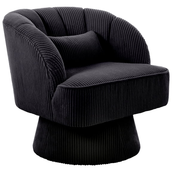 Garvee Swivel Accent Chair with Armrests, Modern Barrel Chair, Velvet Armchair for Living Room, Corduroy Armchair for Living Room, Black