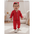 thumbnail image 5 of Spewahor Kids Girl Satin Pajama Set Ruffle Trim Long Sleeve Button-up Tops and Elastic Waist Pants 2 Piece Sleepwear Outfit, 5 of 9