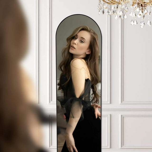 Kepooman 16" x 59" Black Arched Full Length Floor Mirror