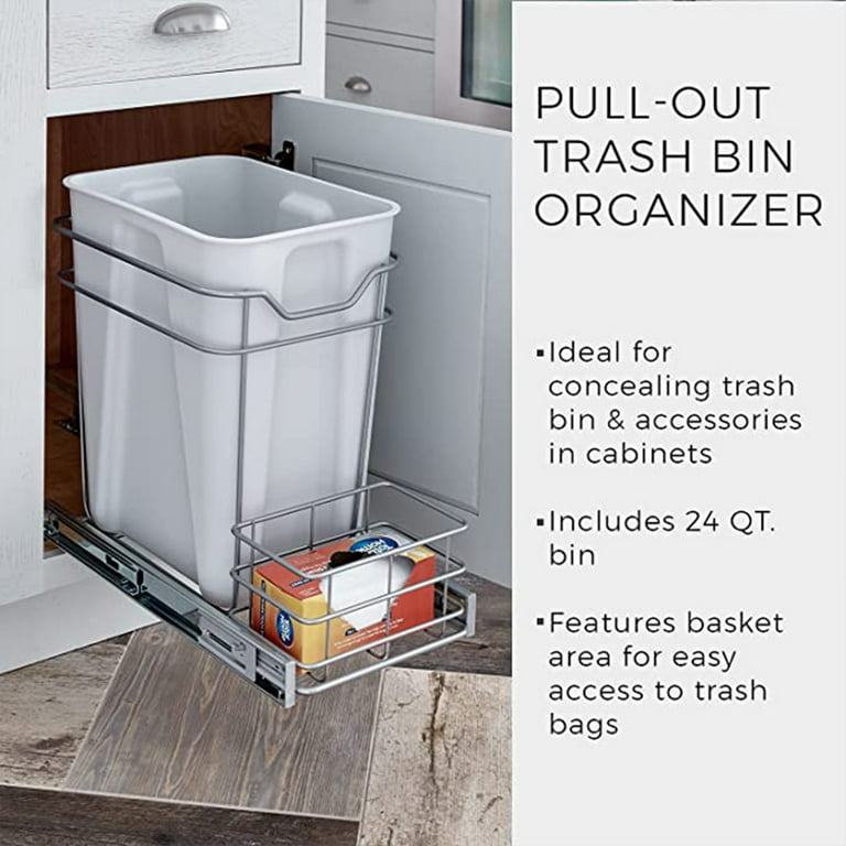 ClosetMaid 32102 Premium 24 Quart Cabinet Sliding Pull Out Trash Bin,  Platinum 