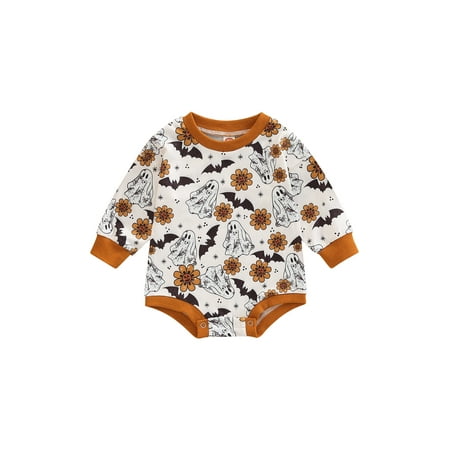 

Sunisery Newborn Baby Girl Halloween Clothes Crew Neck Long Sleeve Bat Ghost Print Romper Bodysuit Sweatshirt Top White 12-18 Months