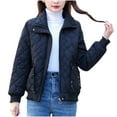 thumbnail image 2 of Quilted Jackets for Women, Women's Winter Short Cotton-Padded Coat Women's Long Sleeve High Neck Warm Coat Loose Casual Cotton-Padded Coat for Women Christmas Clearance, 2 of 5