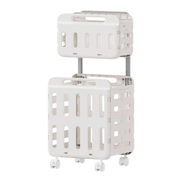 jifeng Laundry Basket with Wheel Foldable Laundry Cart for Commercial Washroom Dorm Double layer