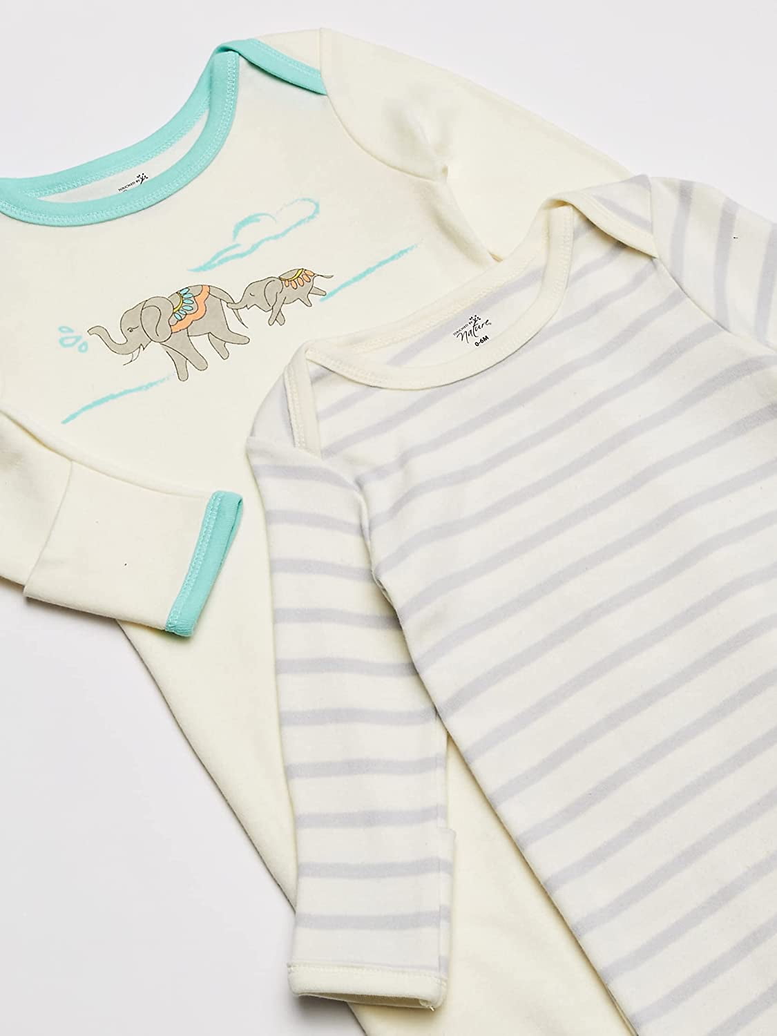 Touched by Nature Baby Organic Cotton Long-Sleeve Gowns 3pk, Cream Elephant, 0-6 Months