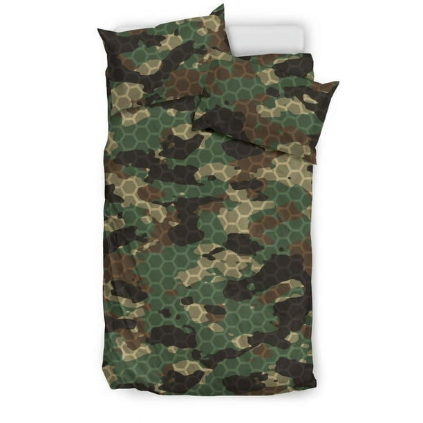 Juego de cama de camuflaje verde con estampado de nido de abeja
