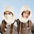 thumbnail image 2 of AHTJRT Unisex Winter One Piece Balaclavas Hat Warm Hat 3 in 1 Drawstrings Earflap Slouchy Fleece Hoodie Windproof Face Shield Mask Caps Beige Free Size, 2 of 2