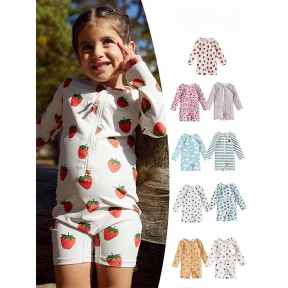 LYMAYTER Toddler One Piece Swimwear Baby Boys Girls Long Sleeve Cute Print Quick Dry Beach Wear 6M-8Y