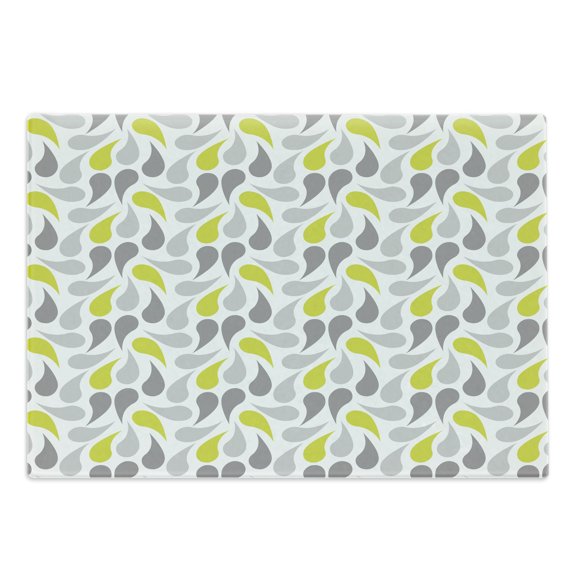 Geometric Cutting Board, Abstract Paisley Design Middle Inspired Retro Ornate, Decorative Tempered Glass Cutting and Serving Board, Large Size, Yellow Green Grey White, by Ambesonne