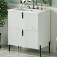 thumbnail image 2 of Euroco 30" Bathroom Vanity with Ceramic Sink, Equipped with Vertical Pulls and Full-Extension Drawers, Freestanding Bathroom Vanity with Soft Close Drawer Slides, Fluted Design, White, 2 of 8