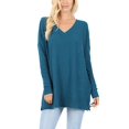 thumbnail image 1 of ClothingAve. Women's Brushed Thermal Waffle V-Neck Sweater (Plus) Teal 1X, 1 of 2