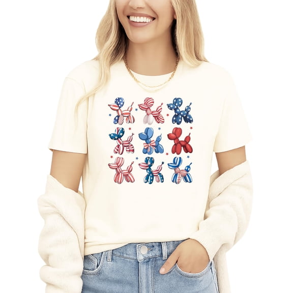 Cute Patriotic Balloon Shirt for Women, Youth and Toddler Girls Matching 4th of July Tee Natural Shirt Adult Small
