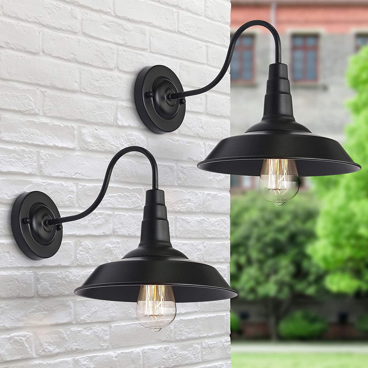 US 2pcs Wall Light Fixtures Rustic Vintage Iron Sconce Outdoor Edison Lamp Shade 