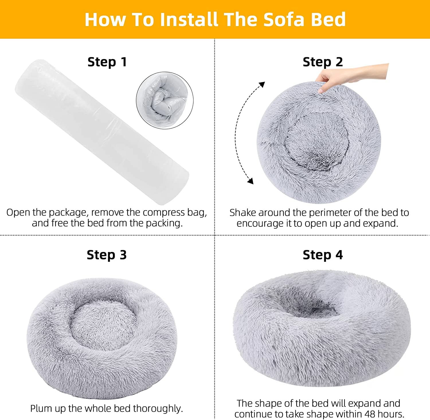 Charlore Dog Bed & Cat Bed, Anti-Anxiety Puppy Bed Warming Cozy Round Soft Pet Bed, Machine Washable Calming Donut Bed