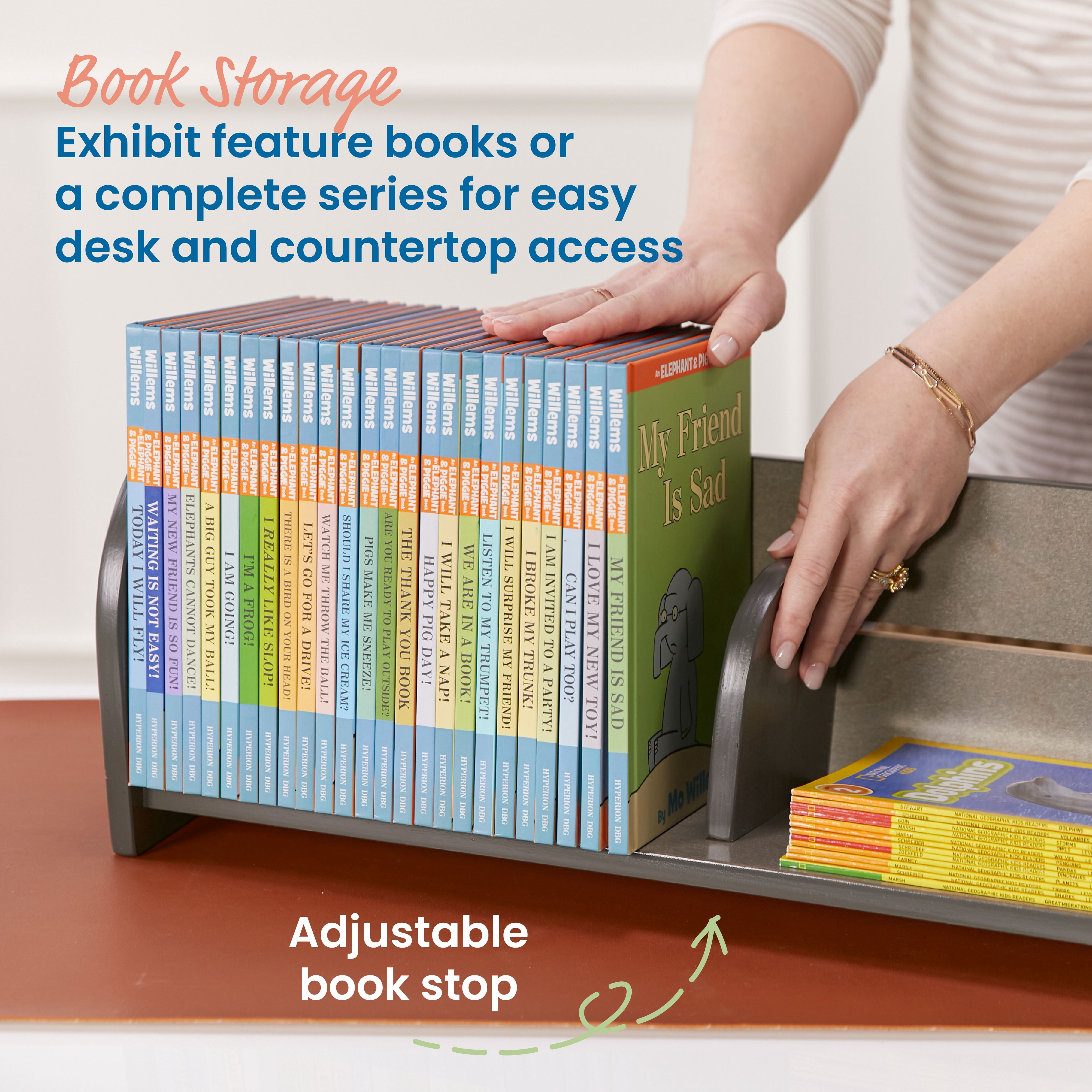 ECR4Kids Adjustable Forward-Facing Tabletop Book Display, Children's Furniture, Grey Wash