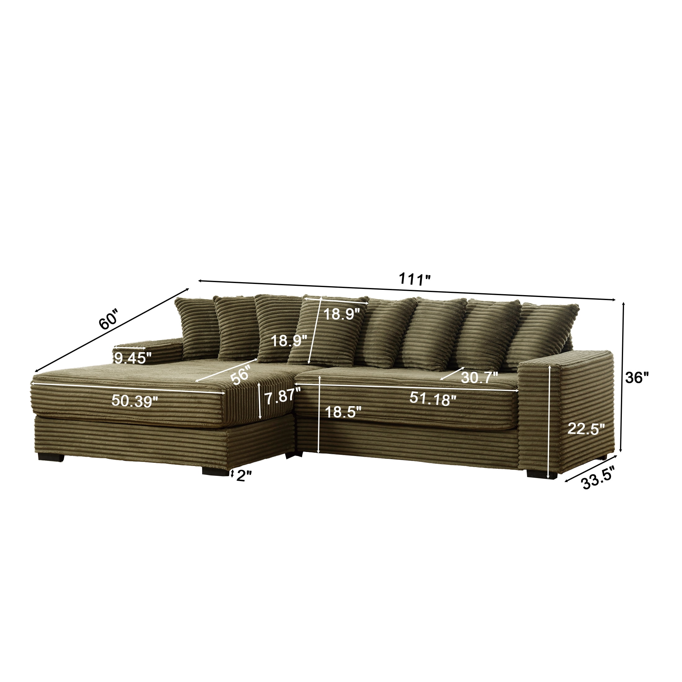 EPOWP Modular Sectional Sofa with 8 Pillows, 111" L Shaped Deep-Seating Couch for Living Room, Green(Left)
