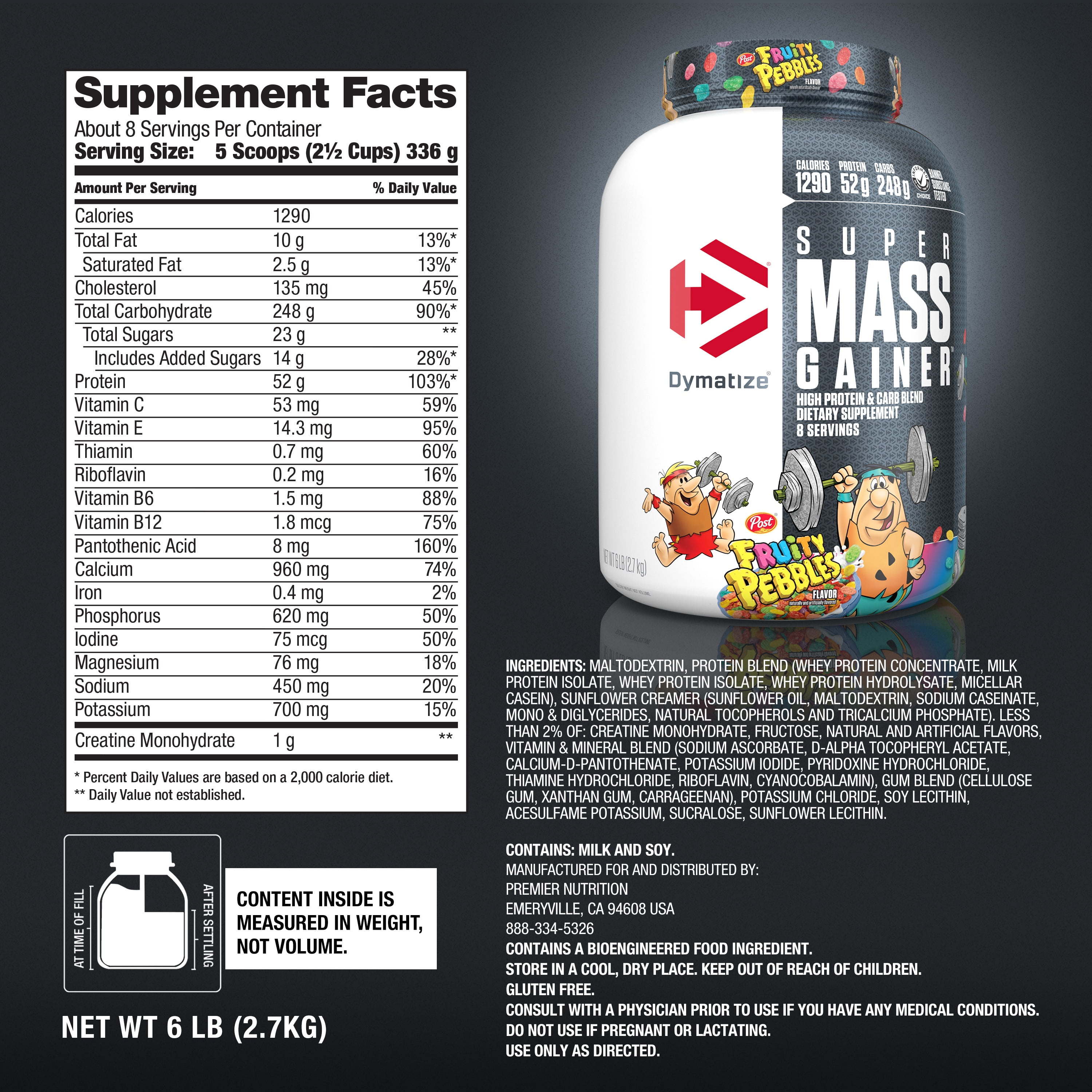 Dymatize Super Mass Gainer Protein Powder, 52g Protein, Fruity Pebbles, 6 lbs