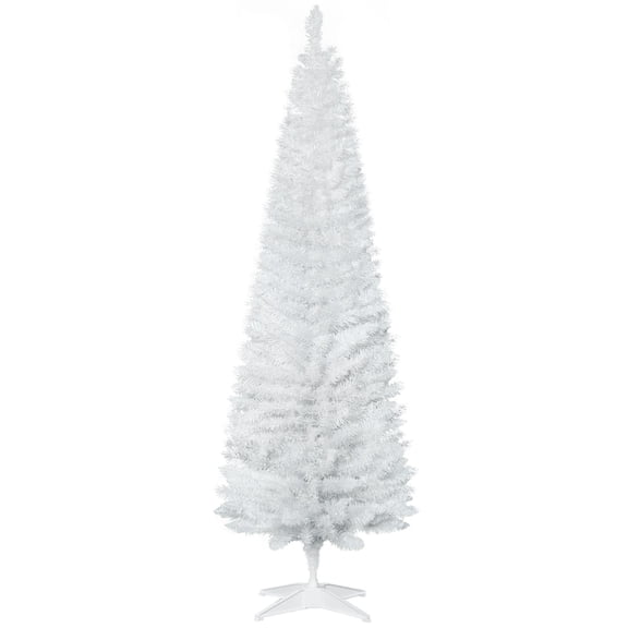 HOMCOM 6ft White Christmas Tree, Slim Xmas Tree with Full Appearance, PVC 390 Branch Tips and Metal Stand, Artificial Christmas Tree, White