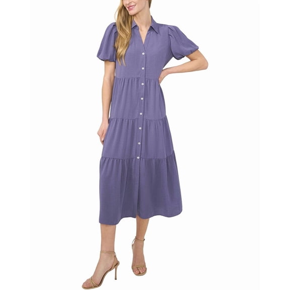 CeCe womens Maxi Tiered Shirtdress, XL, Blue