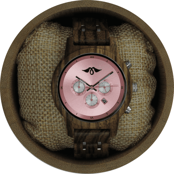 Angie Wood Creations Montre Femme en Bois de Zèbre avec Cadran Rose