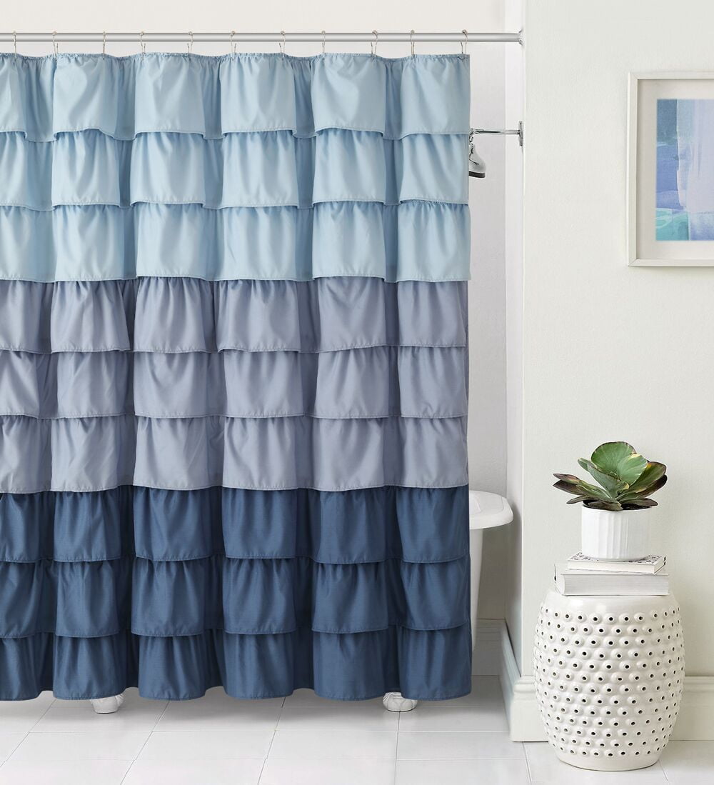 VCNY Gypsy Ruffled Fabric Shower Curtain (Blue)