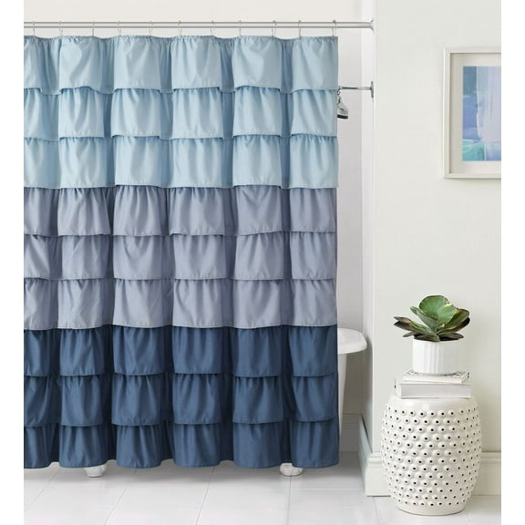 VCNY Gypsy Ruffled Fabric Shower Curtain (Blue)