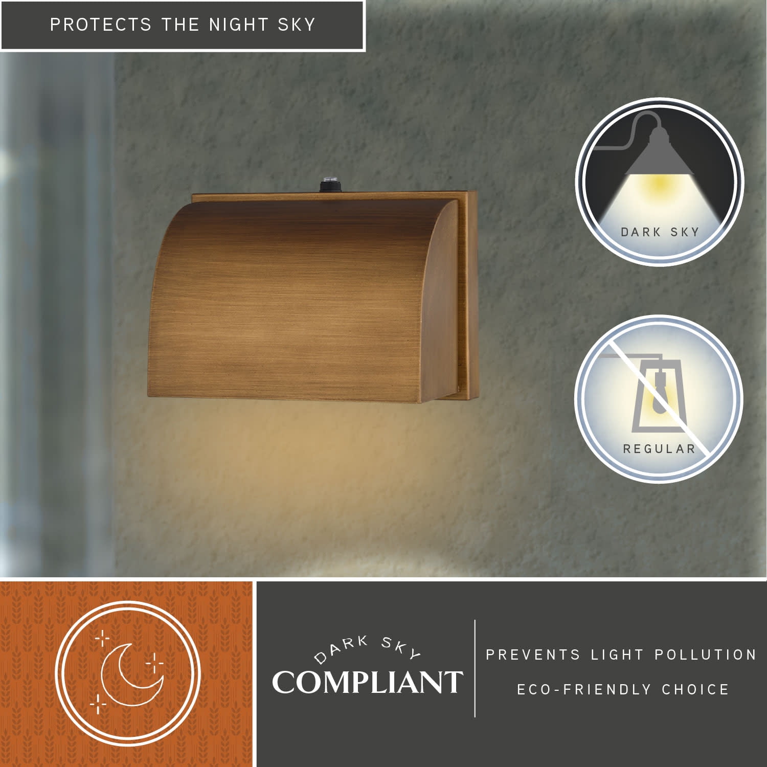 Walsh 4.75 in. H 1-Light Warm Brass Dusk to Dawn Modern Contemporary Outdoor Wall Sconce with Metal Shade, LED Compatible, Dark Sky Compliant, Use for Exterior Porch Patio Front Door or Garage