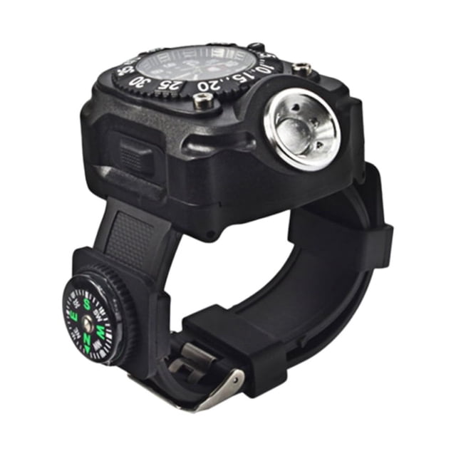 Miangastore LED Torch Wrist Light Watch Outdoor Multifunctional Watch Light Waterproof Watch Flashlight with Compass for Running Hiking Camping (Black)