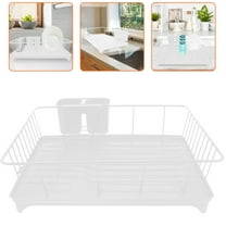 UPOUART White Metal Dish Drying Rack with Cutlery Holder, Kitchen Counter Organizer for Plates, Bowls, Cups, and Utensils
