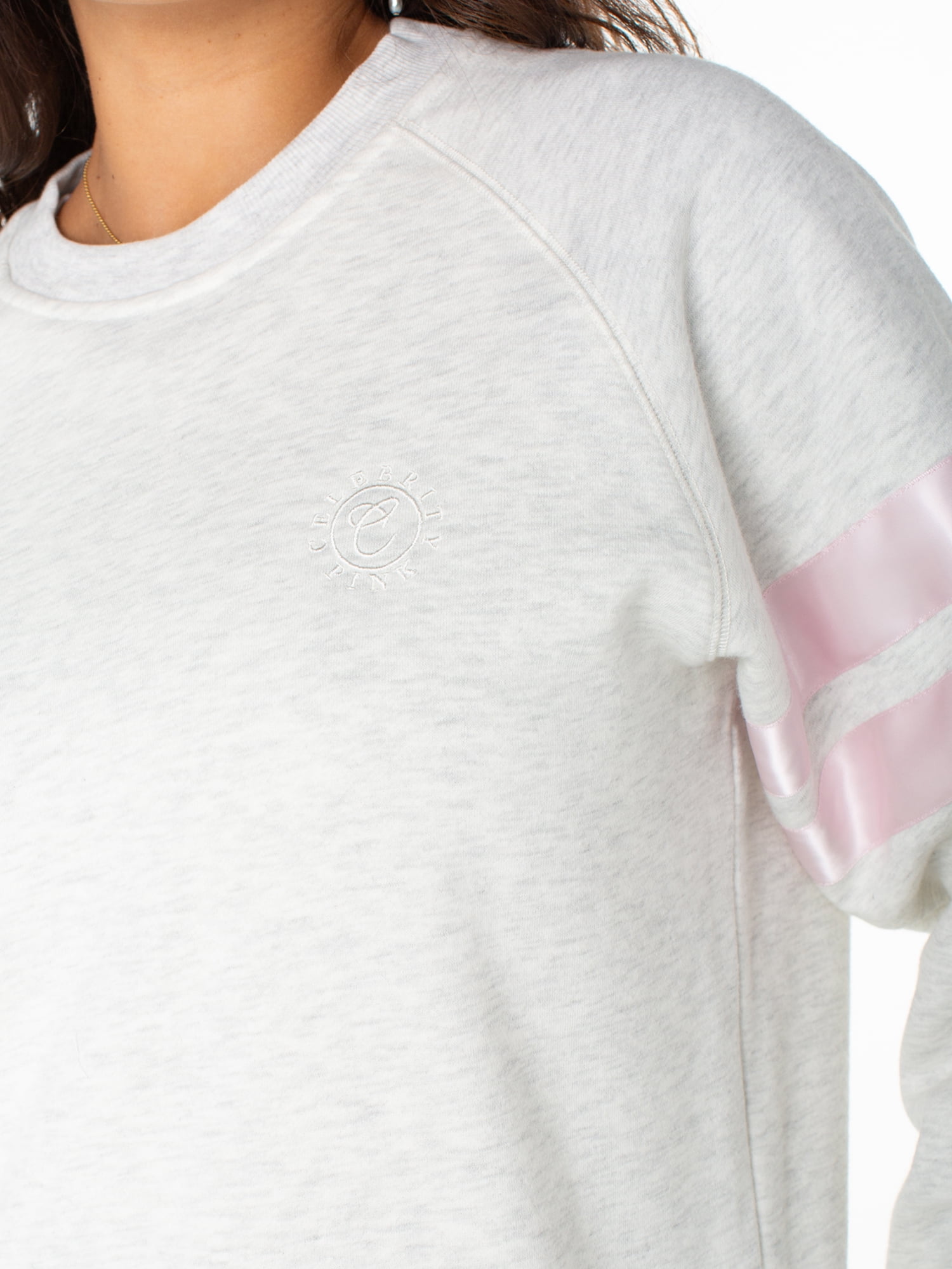 Celebrity Pink Women's Satin Stripe Crew Neck Sweatshirt, Sizes XS-XXXL