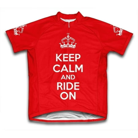 Keep Calm and Ride On Microfiber Short-Sleeved Cycling Jersey, Red,
