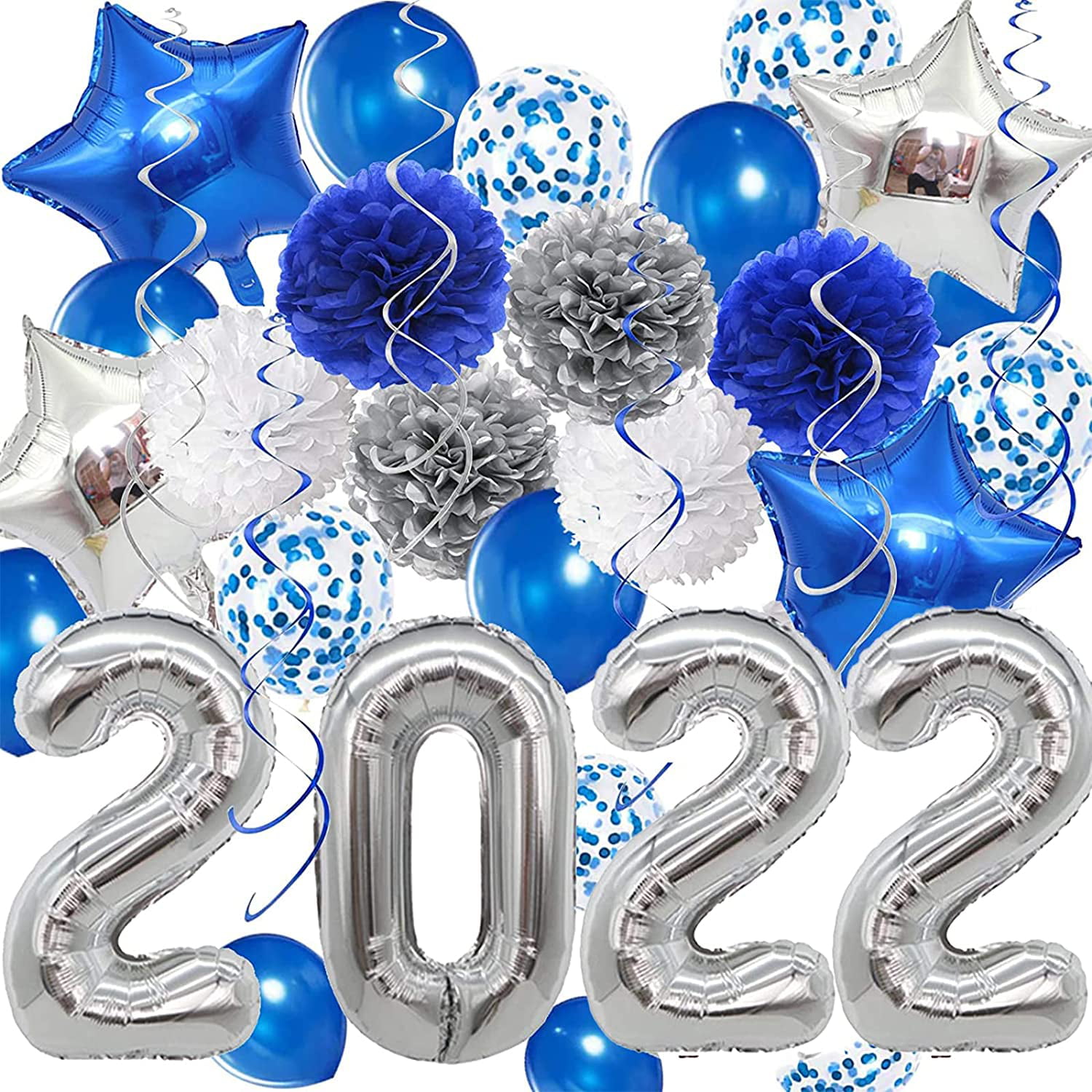 Big New Years Eve Party Supplies 2022 Graduation Party Decorations 2022 22 Inch Silver and Black Foil Balloons Metallic Silver and Black Balloons Black and Silver Party Decorations Pack of 6 