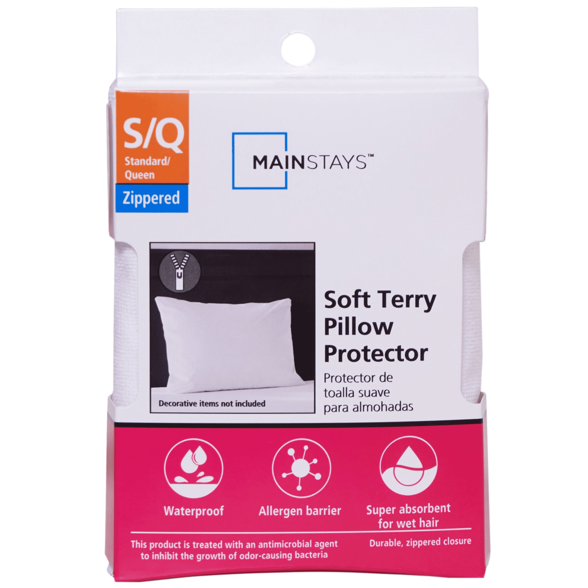 Mainstays Soft Terry Waterproof Zippered Pillow Protector, Standard