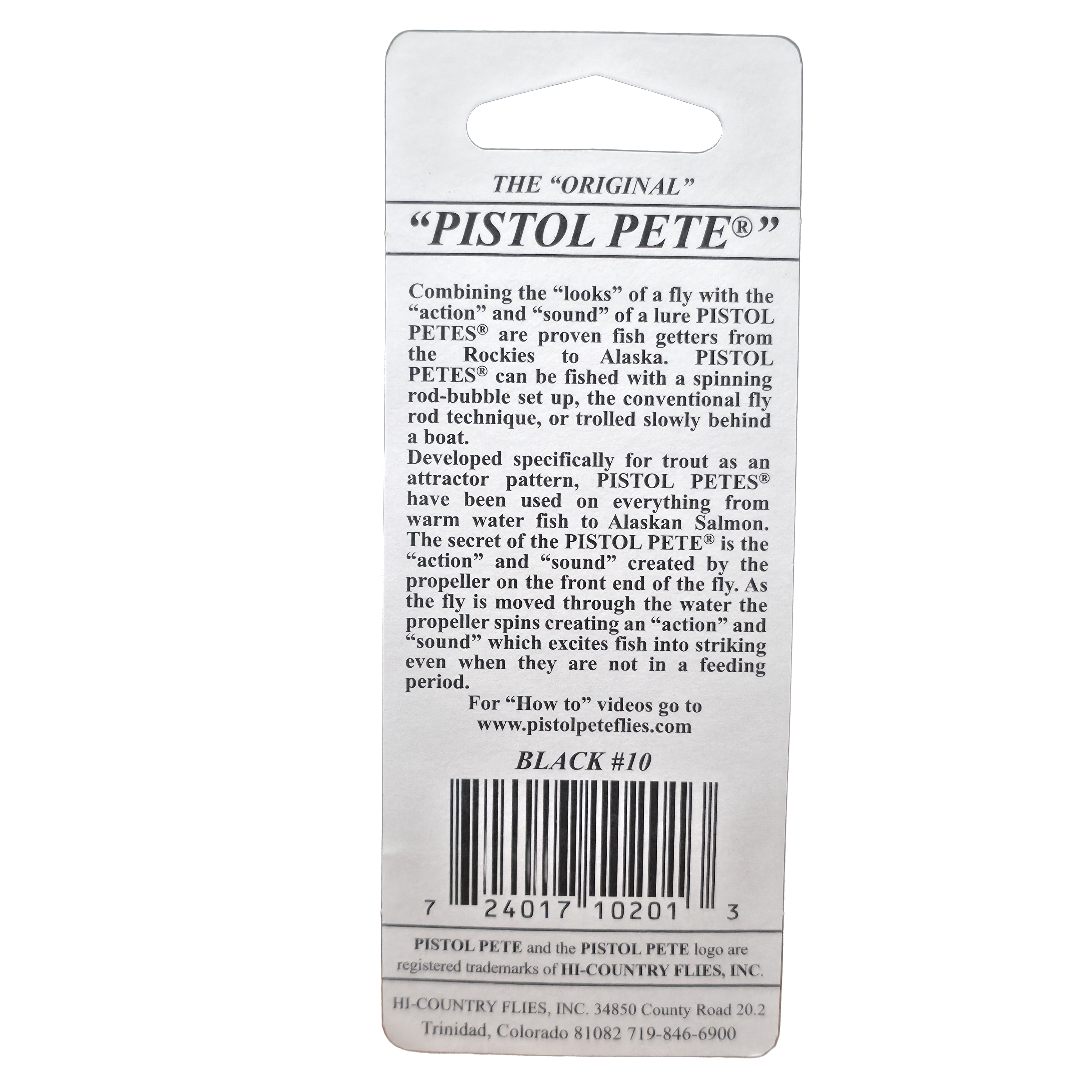 Pistol Pete's Black Spinner Fly Fishing Lure Size 10 2-Pack