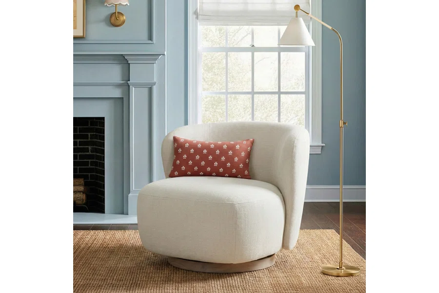Spruce & Spring 30" Wide Upholstered Swivel Barrel Accent Chair for Living Room & Bedroom, Gray Fabric