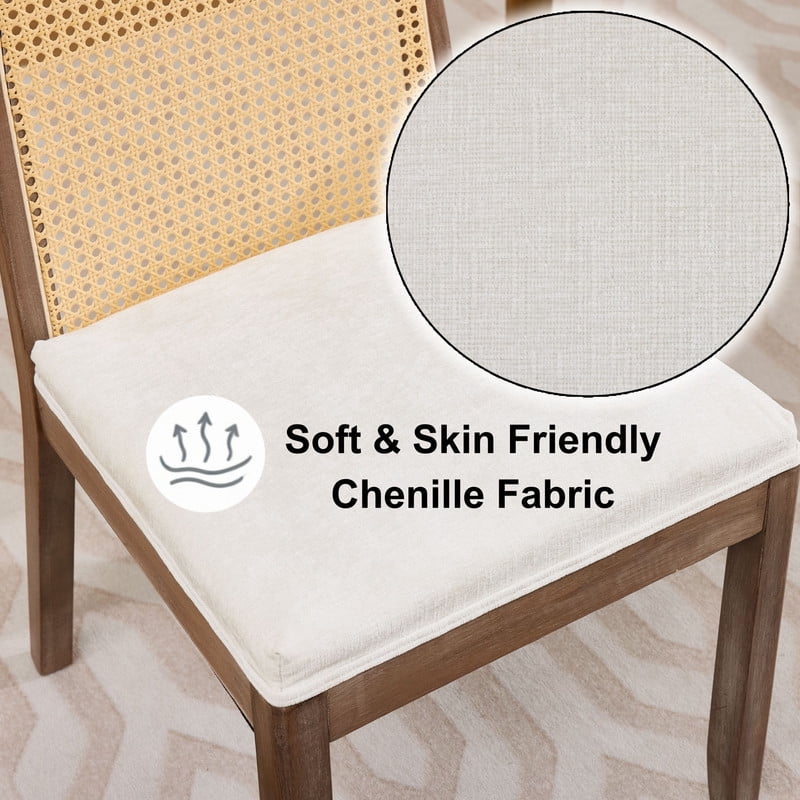 2-Piece Arched Rattan Back Dining Chairs, Farmhouse Side Kitchen Chairs, Chenille Upholstered Armless Accent Chair Set of 2