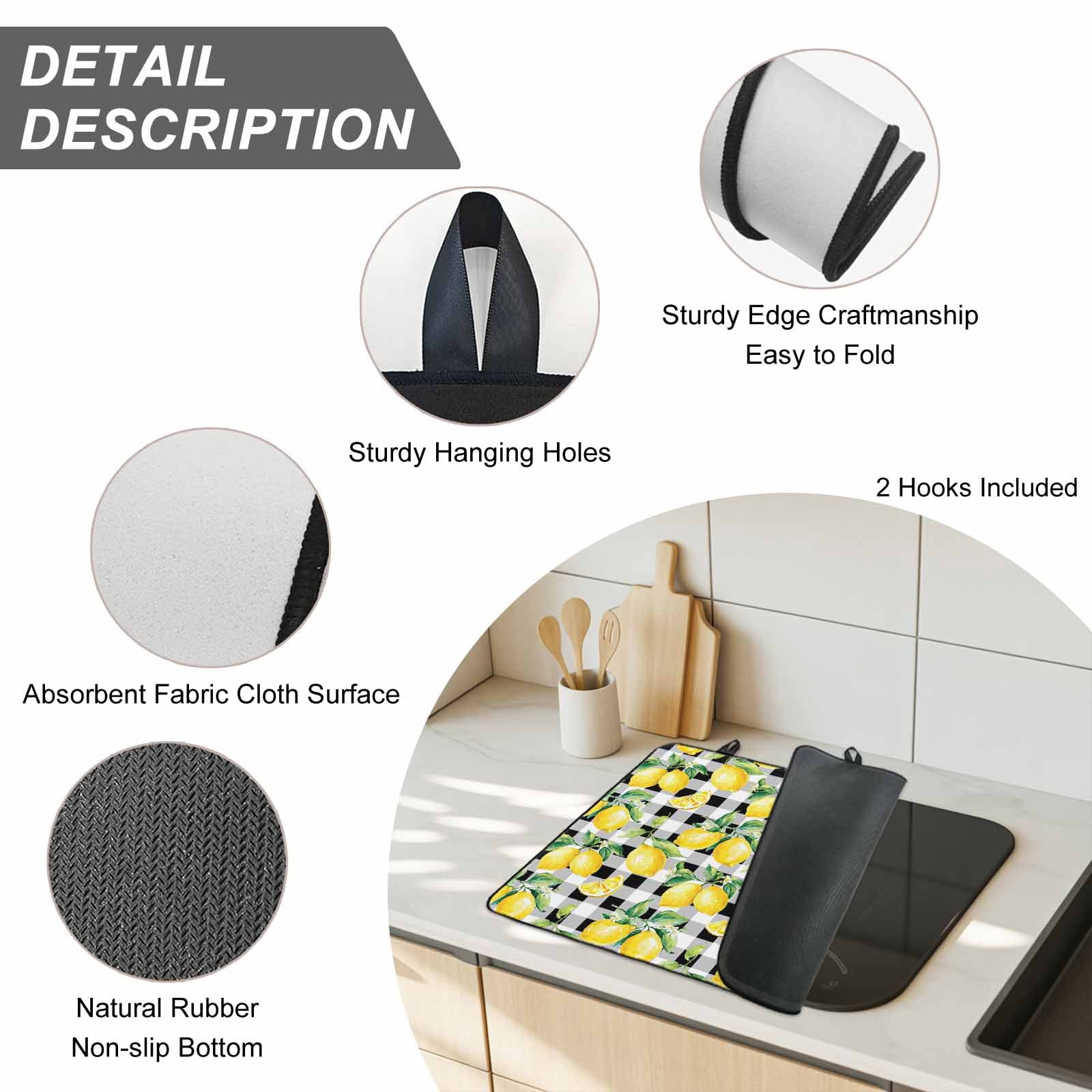 Lemon Yellow Stove Top Cover for Electric Stove, Heat-proof & Non Slip Glass Top Stove Cover Protector, Watercolor Fruit Black White Buffalo Plaid Kitchen Flat Cooktop Rubber Mat 24x21 Inches