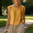 thumbnail image 7 of Women's Cap Sleeve Linen Top Round Neck Loose Fit Solid Color Blouses Lightweight Comfy Summer Casual Shirts, 2026 New Limited-time Off, 7 of 7