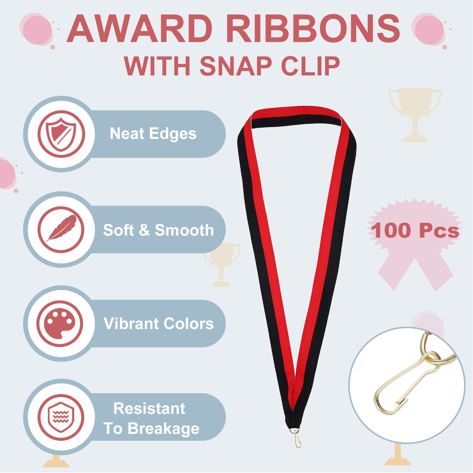 Uxcell Award Neck Ribbons with Snap Clips Polyester Medal Lanyards for Competitions Black/Red 100 Pack