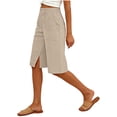 thumbnail image 5 of JSKUMAR Bermuda Linen Shorts for Women Casual Drawstring High Elastic Waisted Summer Dressy Pleated Wide Leg Shorts Khaki-2,2XL, 5 of 5