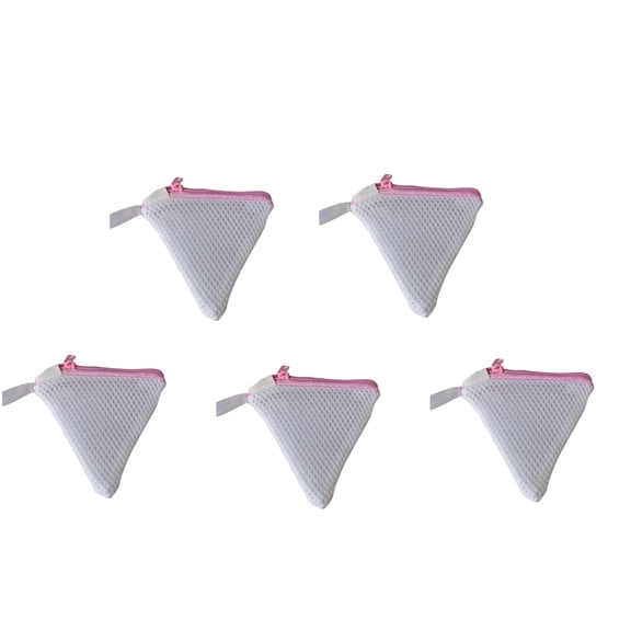 5 Pcs Triangle Mesh Laundry Bag,Reusable Wash Bag with Zipper | Scent Beads Laundry Pod Dissolution Protection Bags for Laundry Room,Washing Machine,Pink