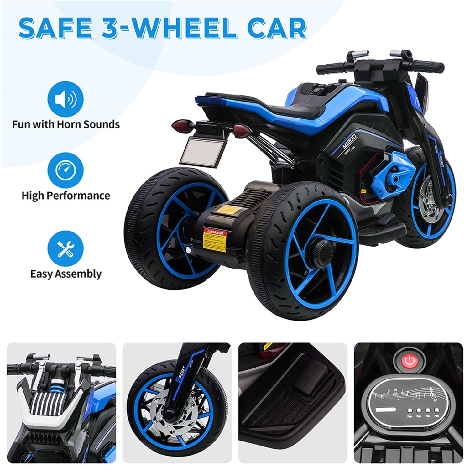 CIPACHO 12V Electric Motorcycle for Kids, Kids Ride On Motorcycle w/ 3 Wheels, Lights, Music, Battery Powered Trike Electric Toy for Children, Blue CIPACHO 12V Electric Motorcycle for Kids, Kids Ride On Motorcycle w/ 3 Wheels, Lights, Music, Battery Powered Trike Electric Toy for Children, Blue