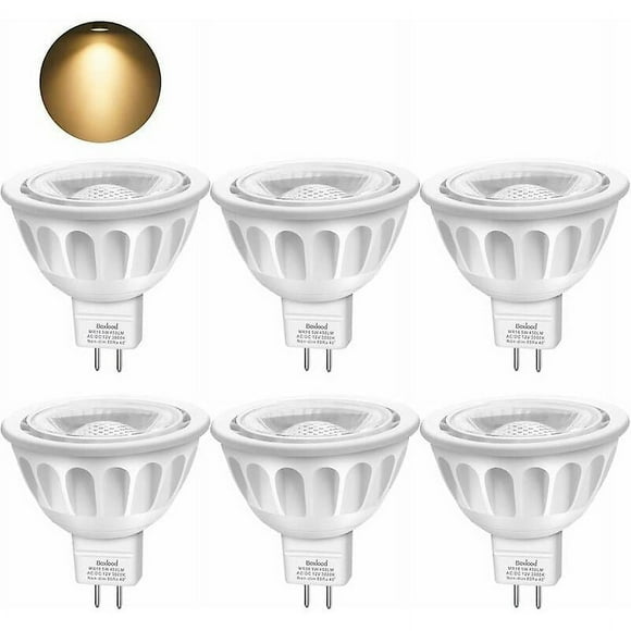 MR16 LED Bulb, Warm White 3000K, Versailles Bulb 5W Equivalent to 50W Halogen Lamp, AC/DC 12V, 450LM, 40° Angle, Not Dimmable, Pack of 6 [Energy Class