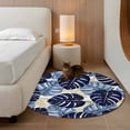 thumbnail image 3 of Round Area Rug 4ft, Blue Leaf Tropical Palm Leaves Non-Slip Non-Shedding Floor Mat, Foliage Botanical Washable Sturdy Carpet for Living Room Bedroom Home Decor, 3 of 9