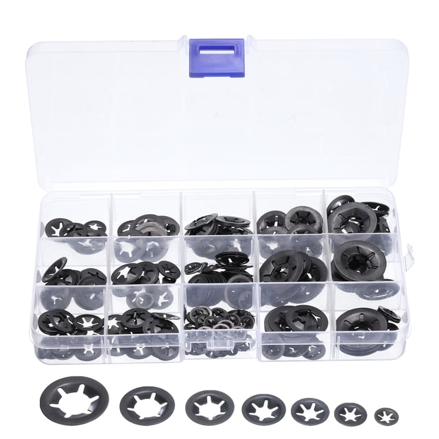300 Packs Internal Tooth Star Lock Washers Set M3 M4 M5 M6 M8 M10 M12 Quick Locking Washers, 65Mn Steel