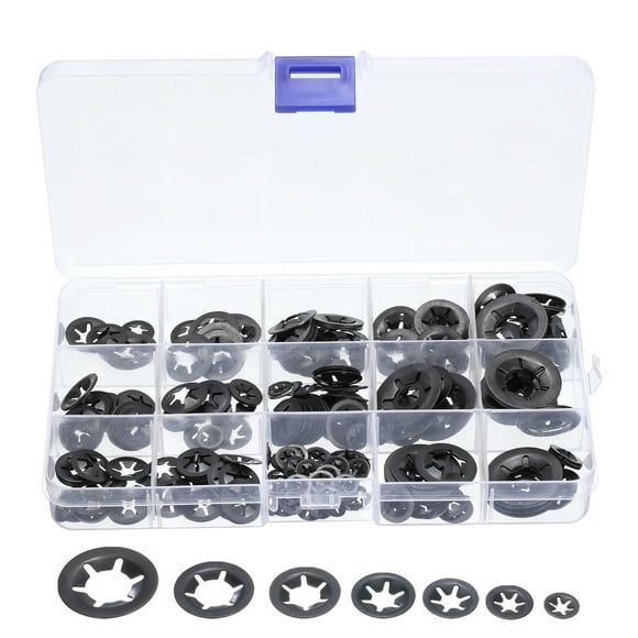 300 Packs Internal Tooth Star Lock Washers Set M3 M4 M5 M6 M8 M10 M12 Quick Locking Washers, 65Mn Steel