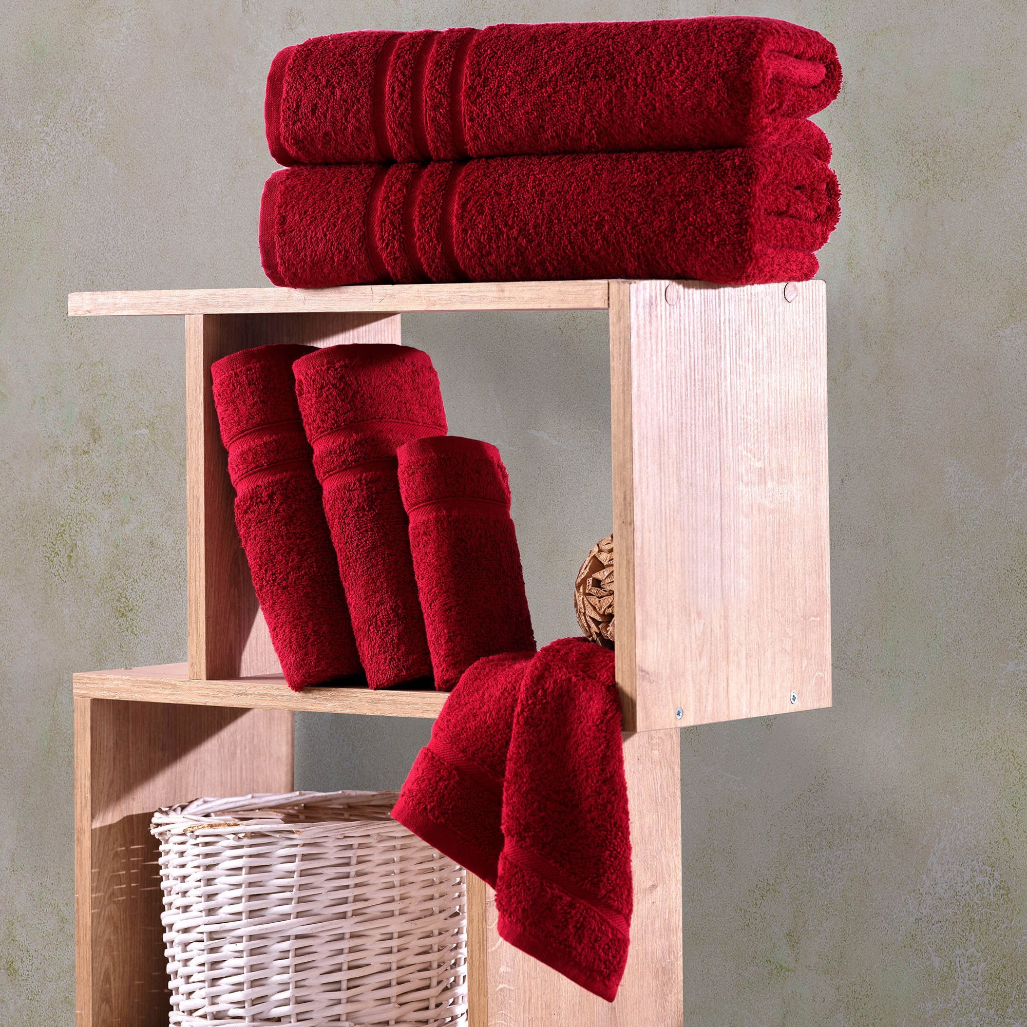 Hawmam Linen Red Burgundy Bathroom Set - 6-Piece 100% Turkish Cotton - 2 Bath Towels, 2 Hand Towels, 2 Washcloths - Soft, Plush, Quickdry, High Absorbent - Bathroom Accessories, Dorm Room Essentials