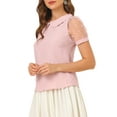 thumbnail image 4 of Allegra K Women's Polka Dots Peter Pan Collar Mesh Puff Short Sleeve Blouse, 4 of 6