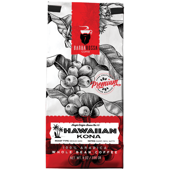 Barbarossa Coffee %100 Hawaiian Kona Coffee Bean (8oz.)
