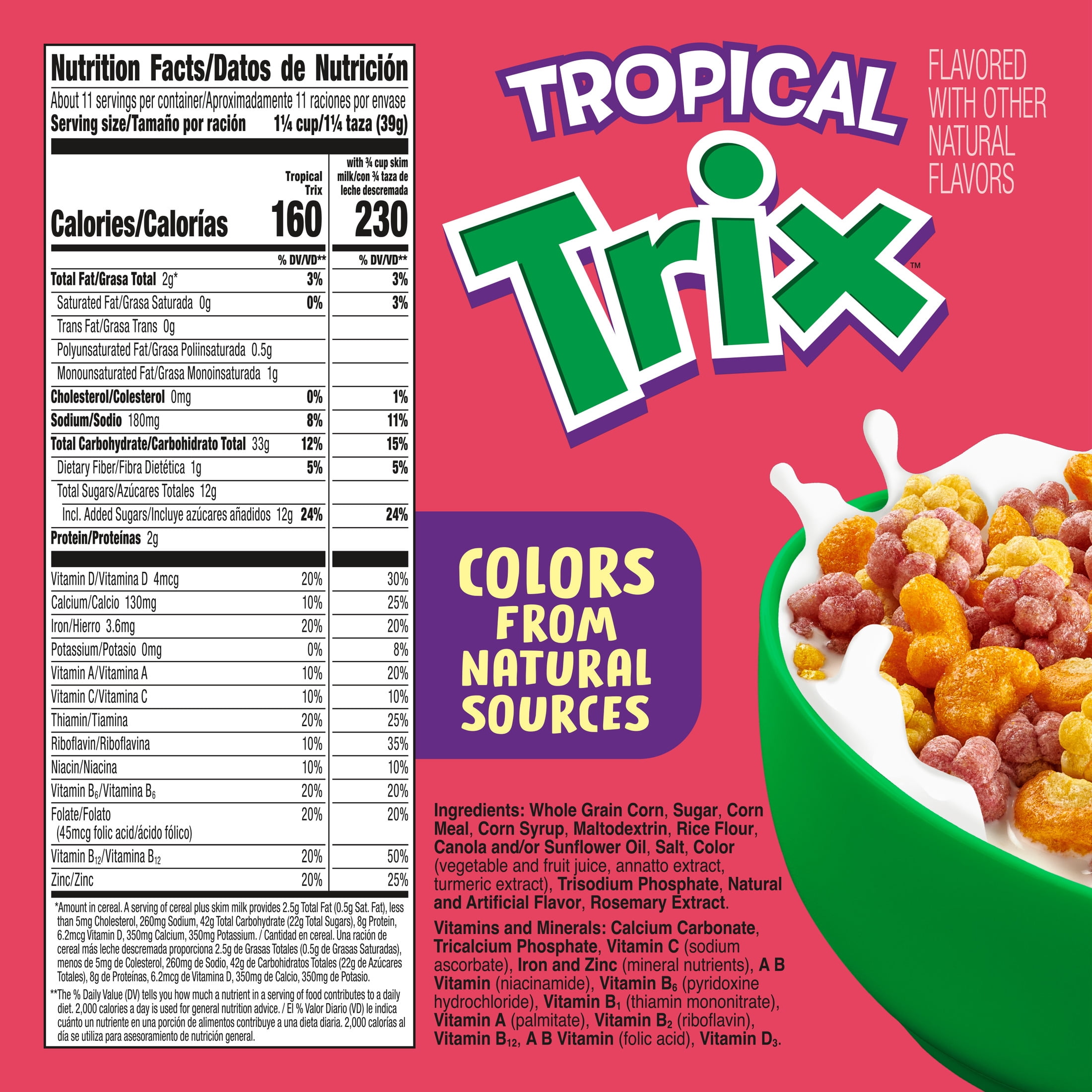 Tropical Trix Breakfast Cereal, Disney Moana, Made with Whole Grain, Family Size, 16.1 oz