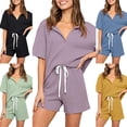 thumbnail image 4 of Hanerdun Women's 2PCS Short Sleeve Pajama Set Sleepwear Henley Tops & Drawstring Shorts, Black 2XL, 4 of 5